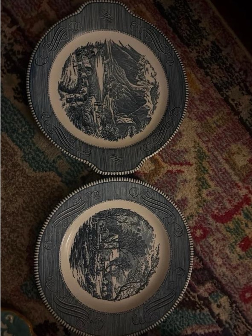 Blue Scenic Transferware Dinner Plates - Classic Ceramic Set